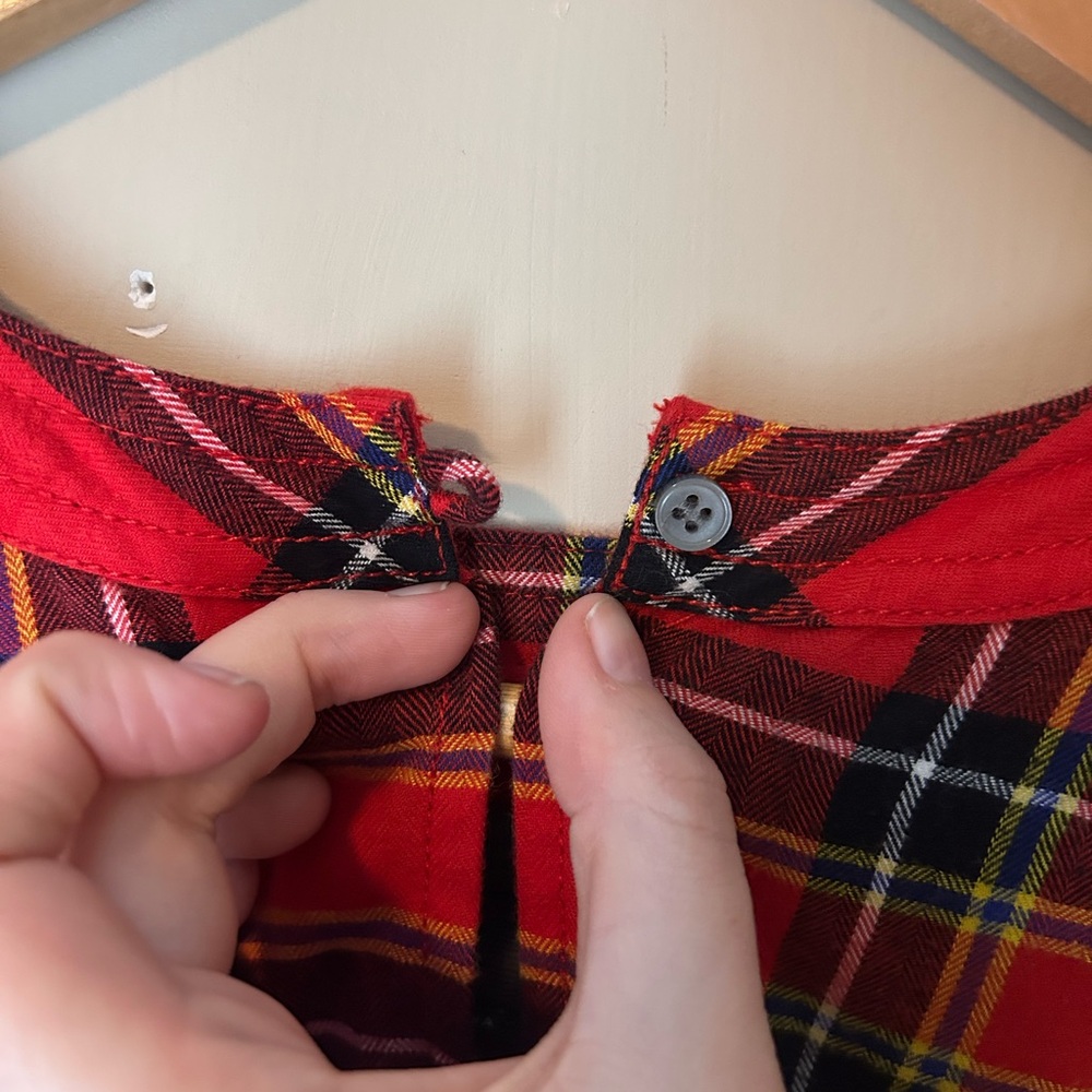 J. Crew Red Ruffle Blouse Tartan Popover Plaid Festive Flannel Sz S 100% Cotton - Picture 7 of 11